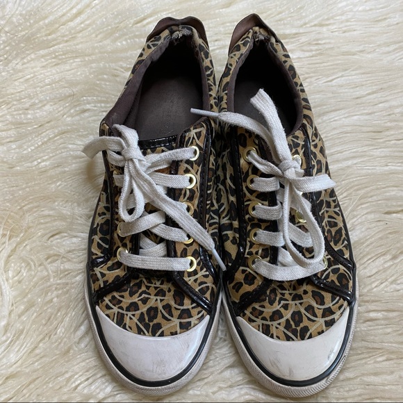 COACH tan / brown leopard Barrett sneakers 7 - Picture 2 of 14